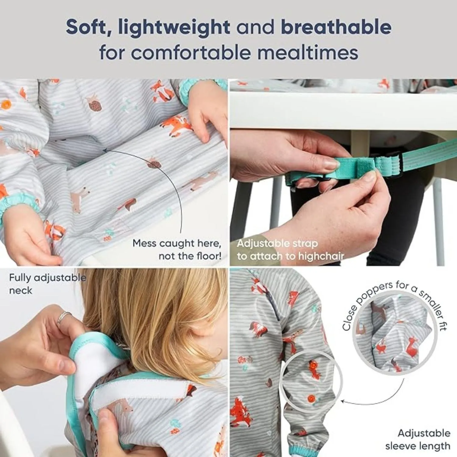 Long sleeve Coverall Weaning Bib Woodland Friends Grey