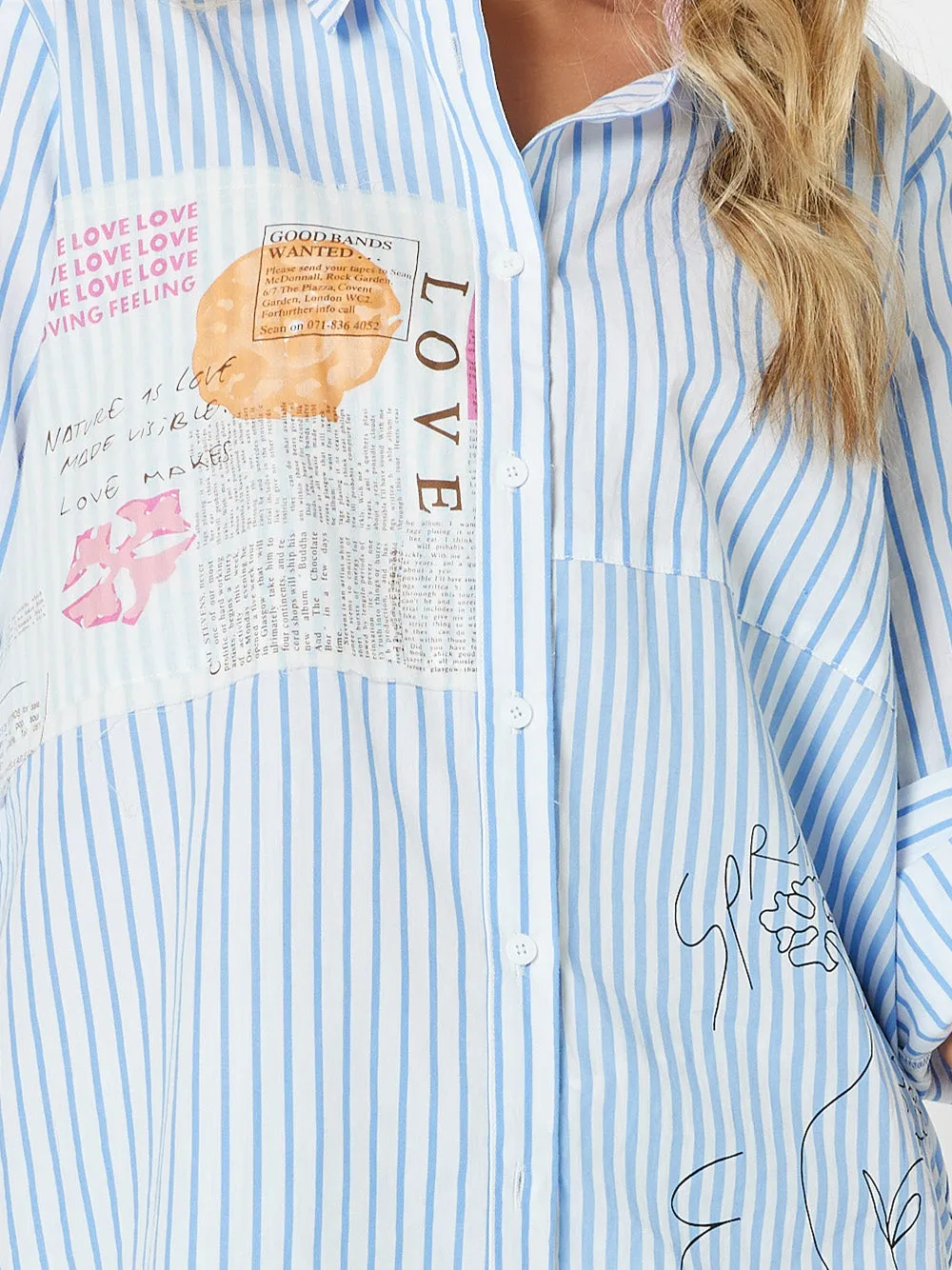 Love Me Stripe Cotton Shirt - Blue