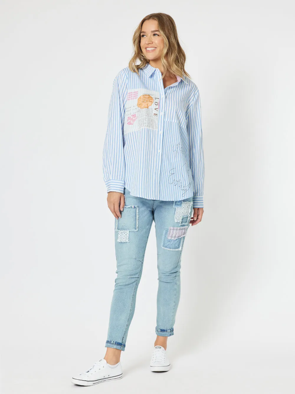 Love Me Stripe Cotton Shirt - Blue