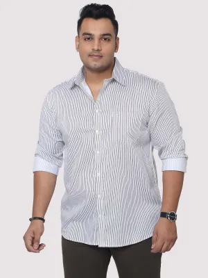 Men Plus Size Black & White Striped Digital Printed Full Shirt