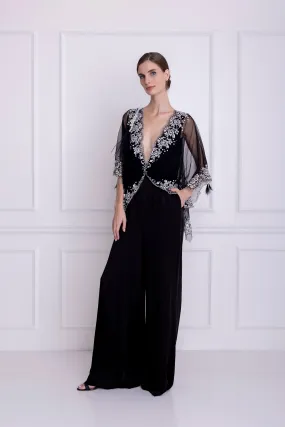 Net draped kaftan jumpsuit