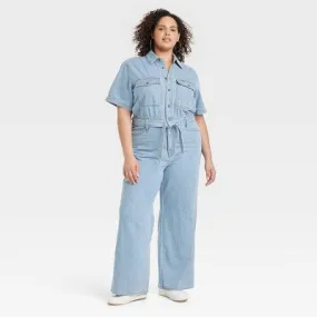 New - Women's Short Sleeve Jumpsuit - Universal Thread Light Wash 24