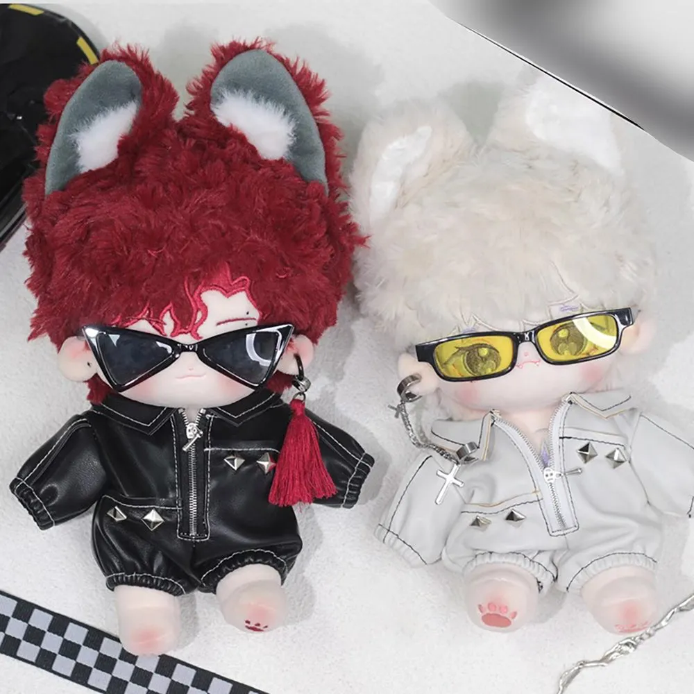 niannyyhouse 20cm Plush Doll Clothes Leather Jumpsuit Motorcycle Suit 8in Doll Dressup