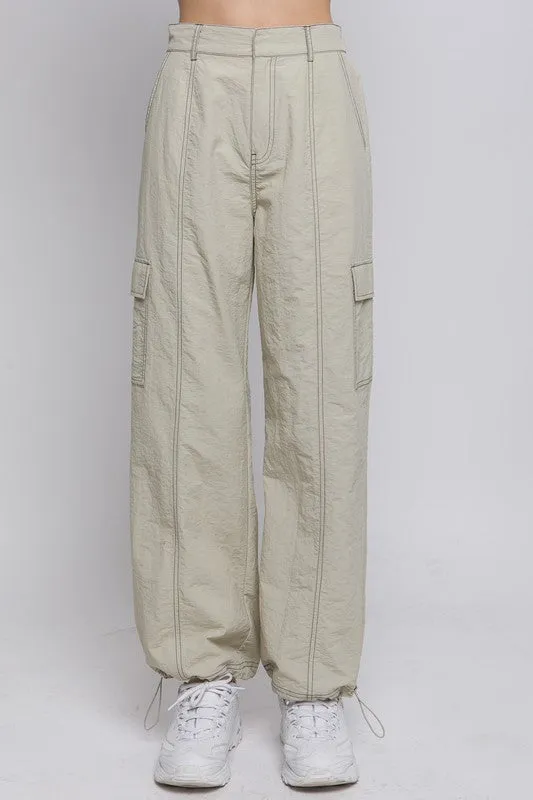 Oat Milk Parachute Cargo Pants w/Adjustable Toggles