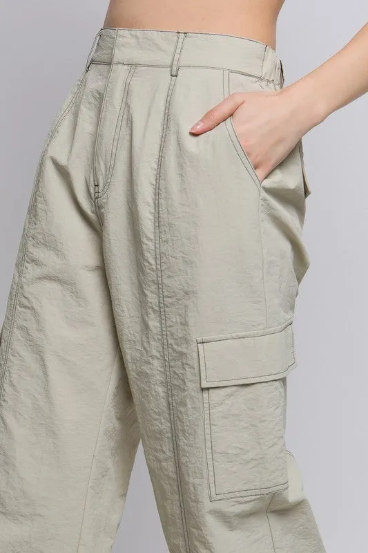 Oat Milk Parachute Cargo Pants w/Adjustable Toggles