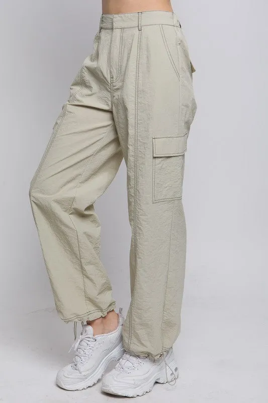 Oat Milk Parachute Cargo Pants w/Adjustable Toggles