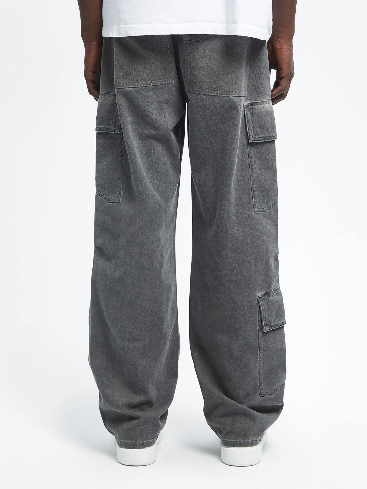 OIL WASHED CARGO PANTS - BLACK