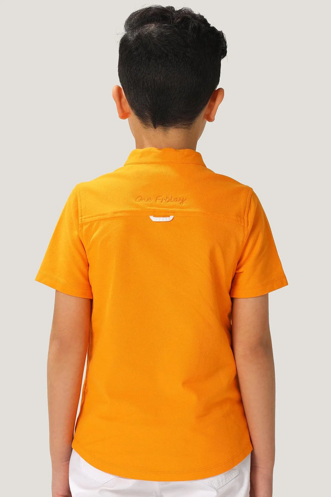 One Friday Kids Boys Orange Cotton Mandarin Collar Shirt