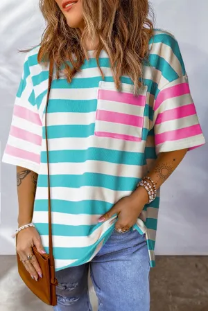 PB104 - Stripe Contrast Drop Sleeve T-Shirt