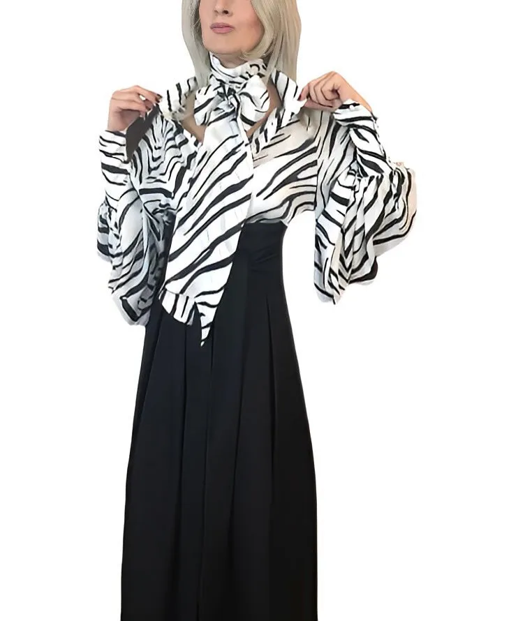 Pissy-Bow Zebra-Print Silk Georgette Balloon Sleeve Shirt