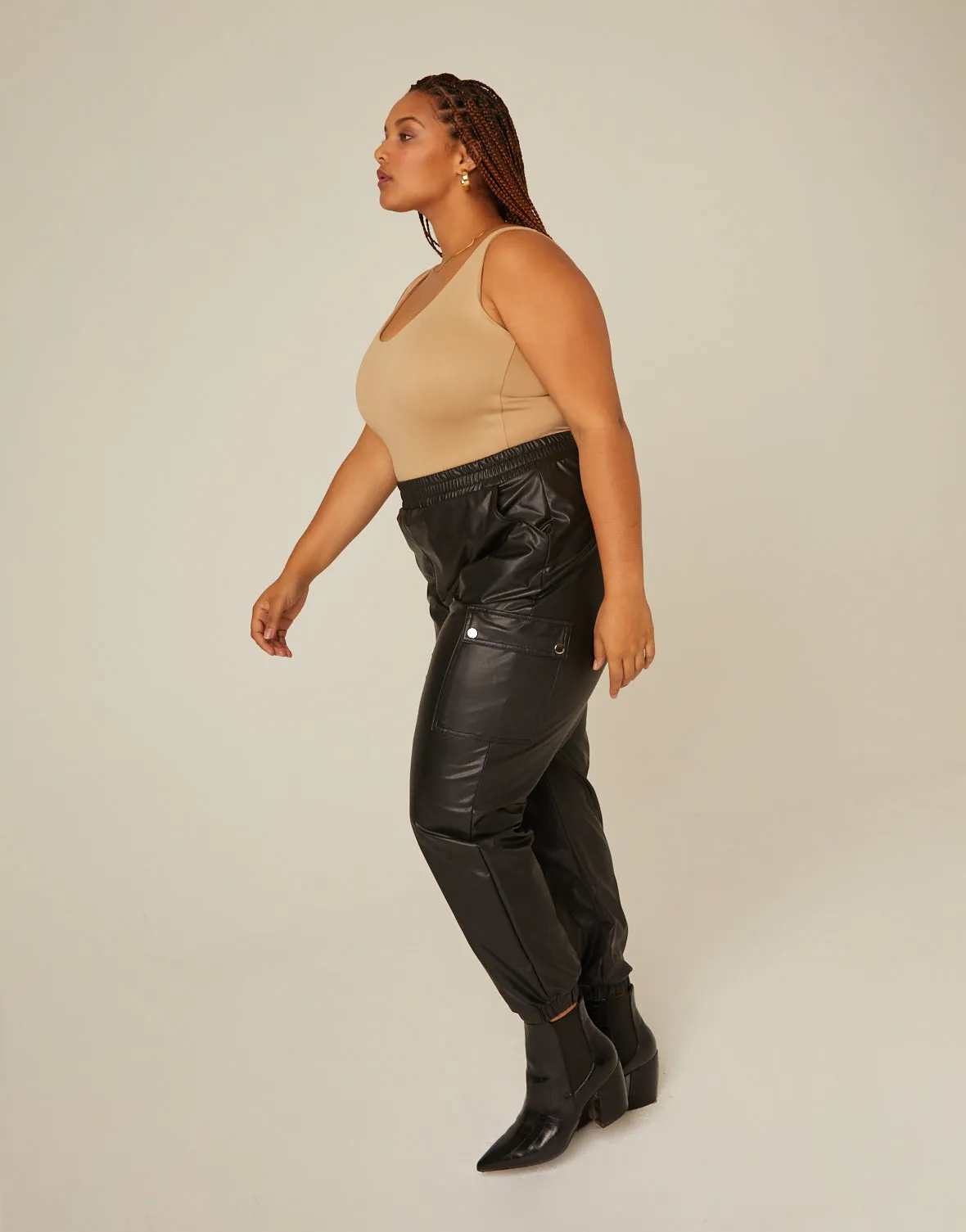 Plus Size Leather Jogger Pants