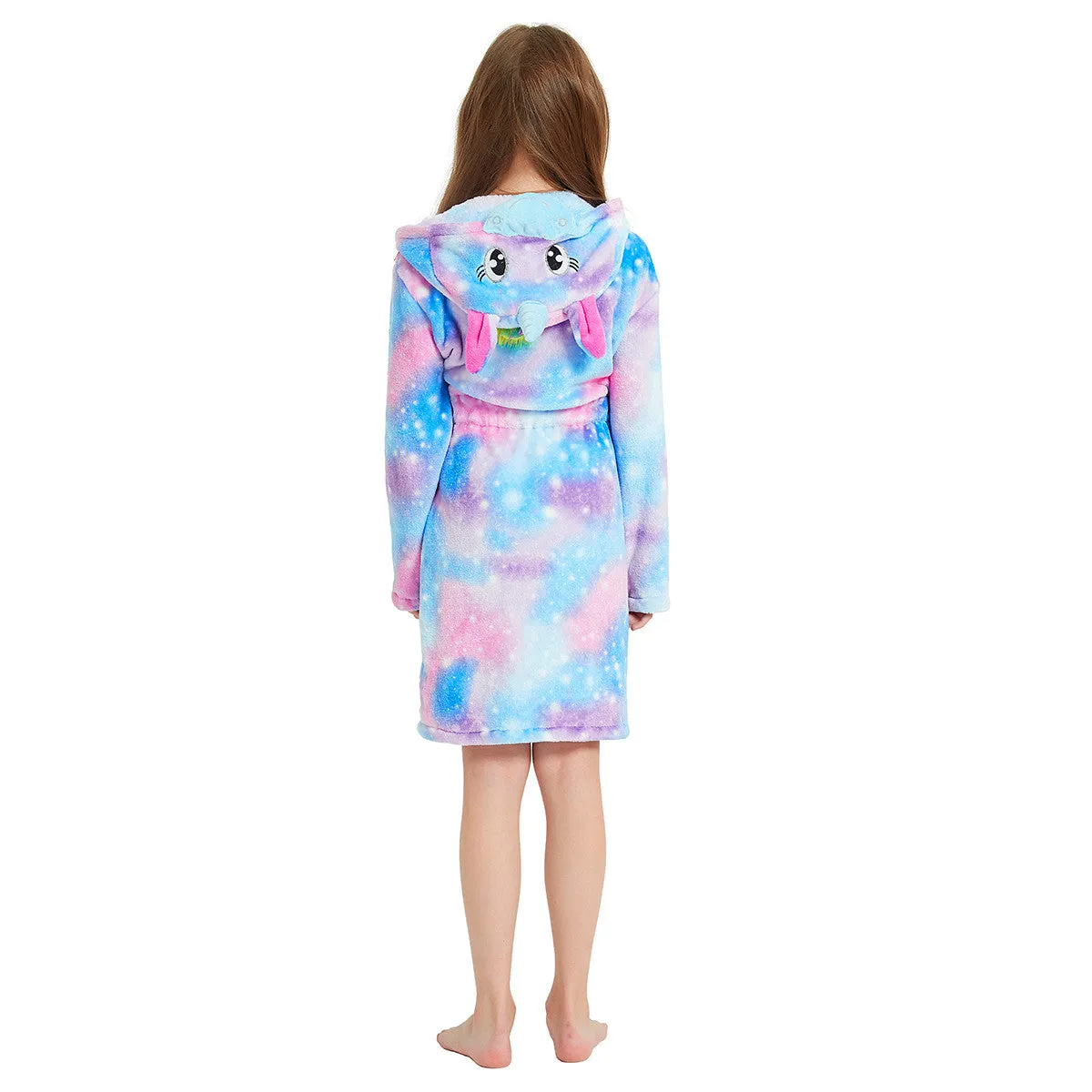 Purple Unicorn with Sparkling Stars Kids Bathrobe