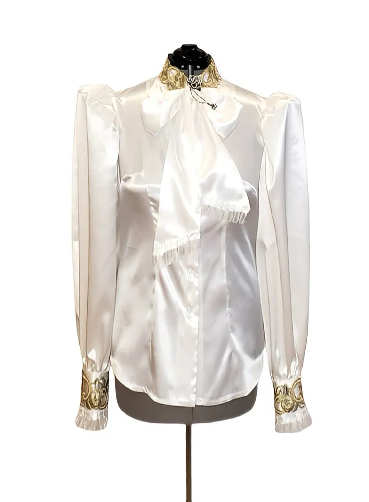 Pussy Bow Satin Blouse in Sizes XS - 4XL