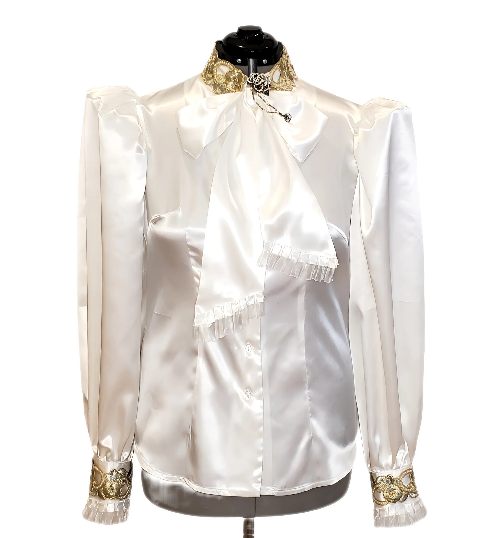 Pussy Bow Satin Blouse in Sizes XS - 4XL