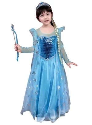 Queen Elsa Girls Frozen Inspired Dress Up Costume