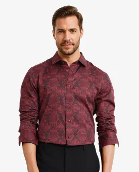 Rare Rabbit Men Steno Maroon Full Sleeve Regular Collar Button Closure Regular Fit Decorative  Print Shirt