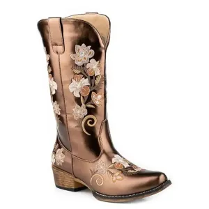 Roper Riley Floral (Brown) - Women's Metallic Leather Cowgirl Boot