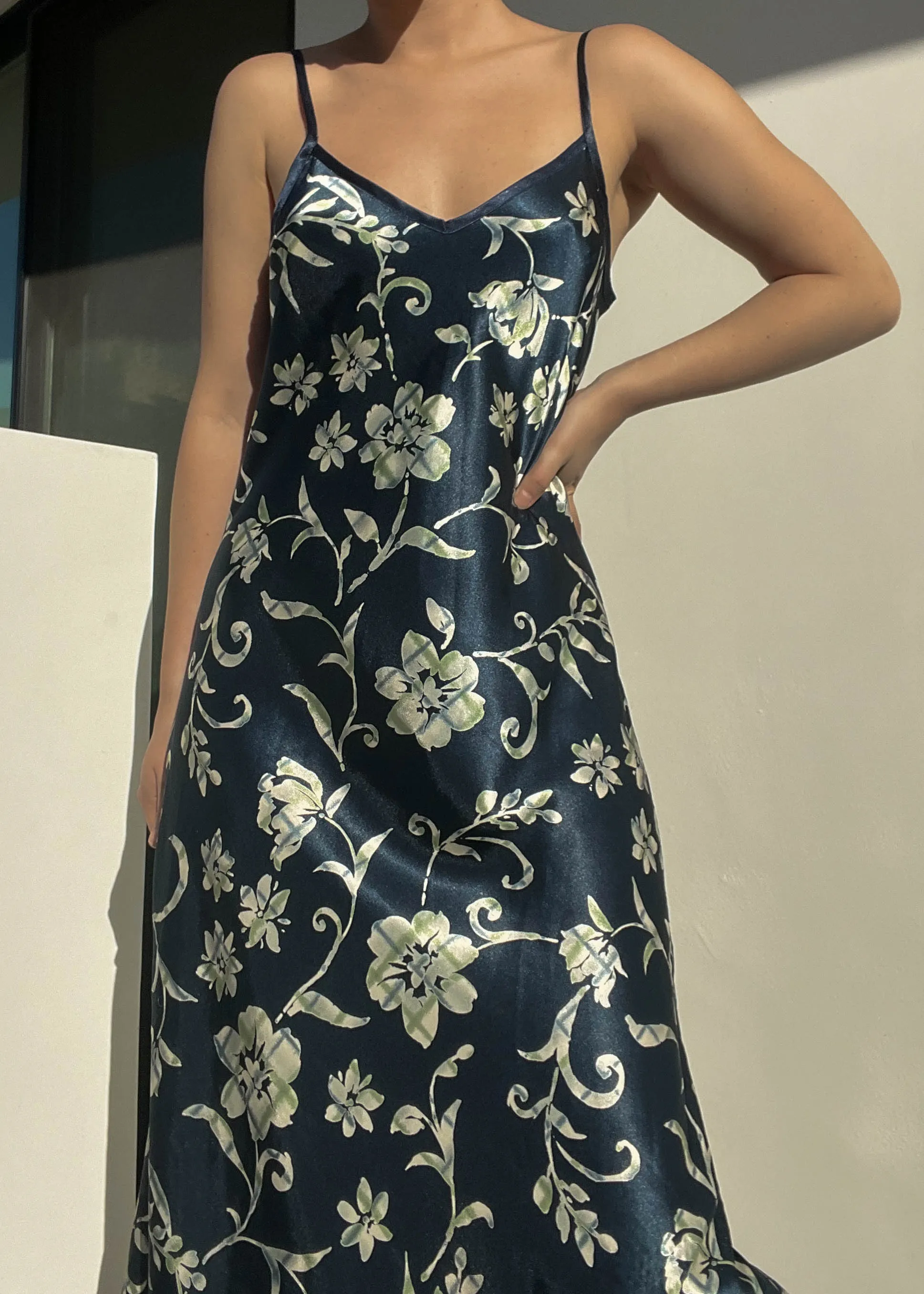 Sage & Navy Floral Maxi Slip (S)