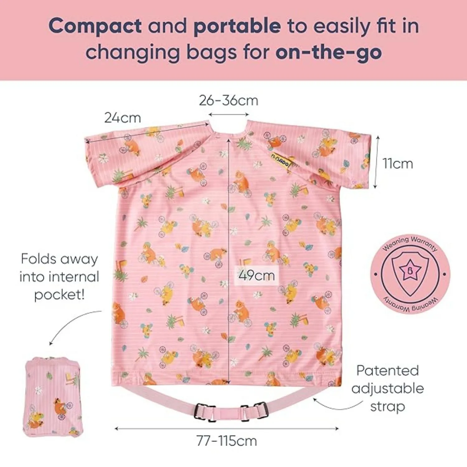 Short-Sleeve Coverall Weaning Bib Teddy Bear Pink