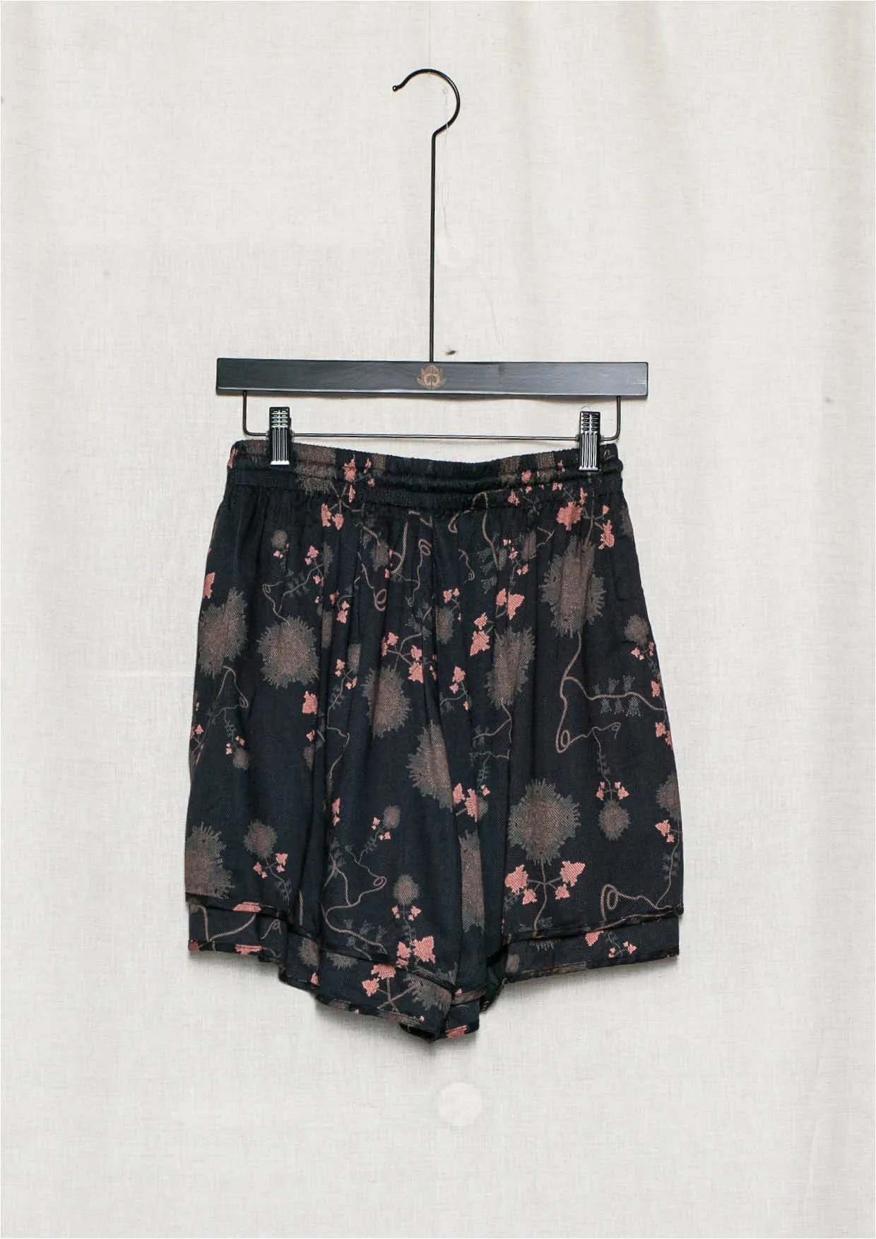 SHORTS WIDE - SILKY RAYON printed black/rust