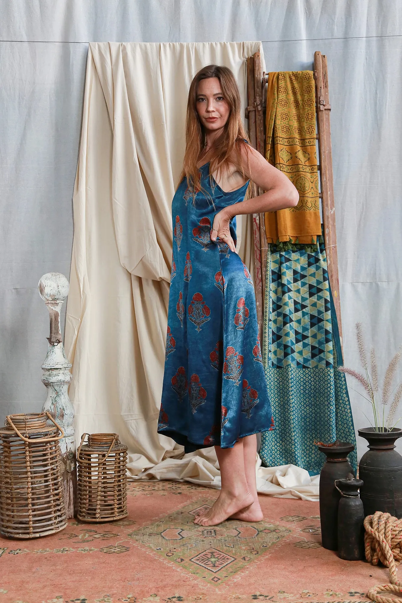 Slip Dress Ajrakh Silk Mashru Indigo