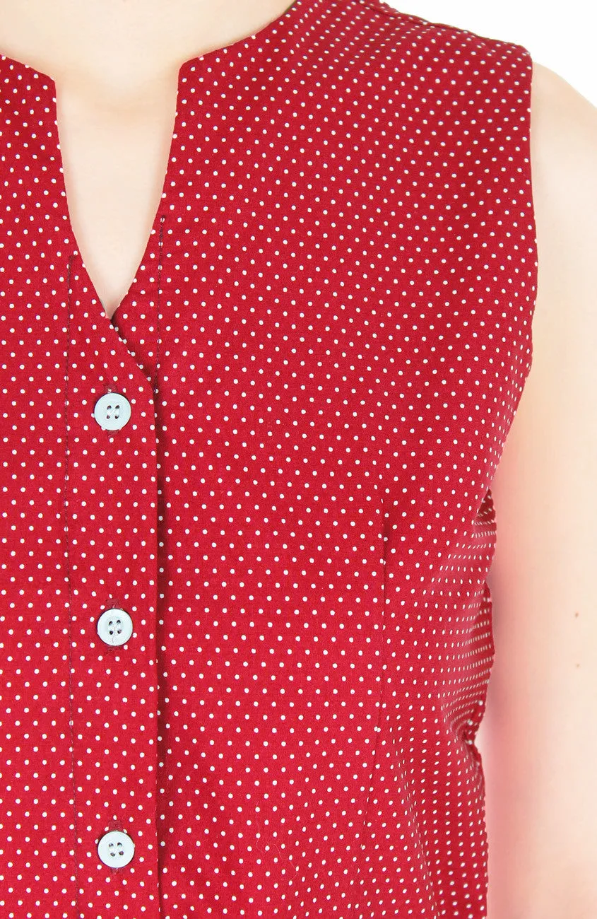 Snowflake Spots A-Line Button Down Dress with Belt - Red