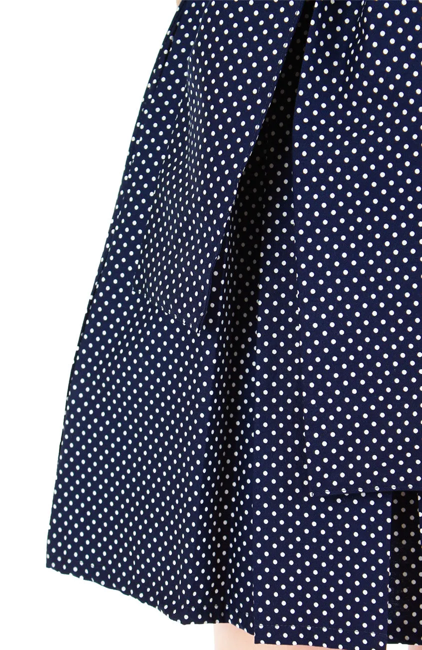 Snowflake Spots Flare Dress with Obi Belt - Night Blue