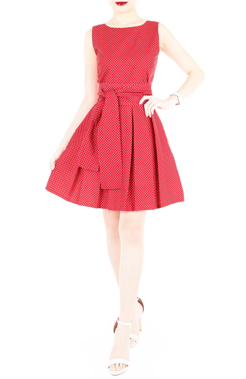 Snowflake Spots Flare Dress with Wide Belt - Cherry Red