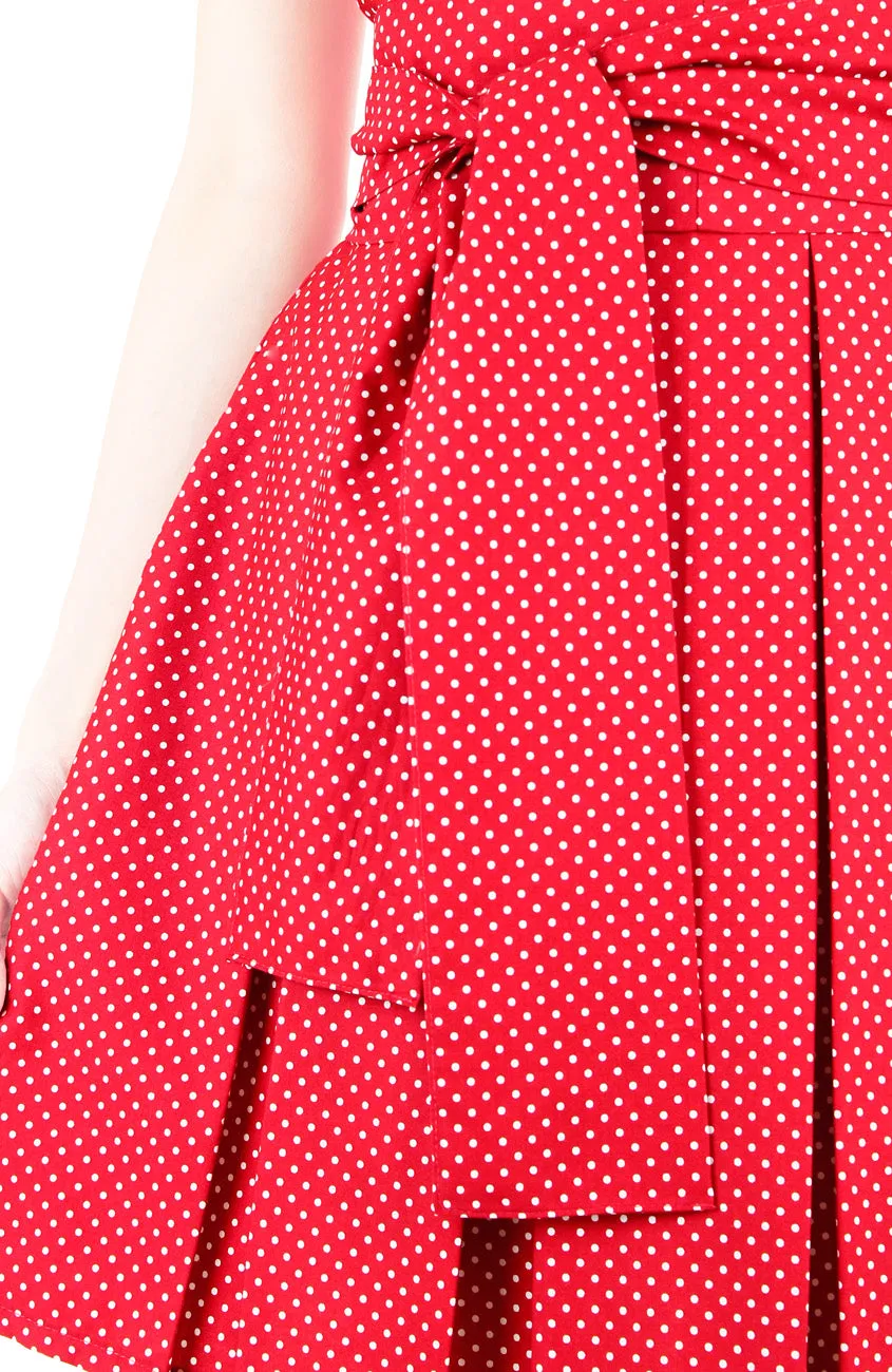 Snowflake Spots Flare Dress with Wide Belt - Cherry Red