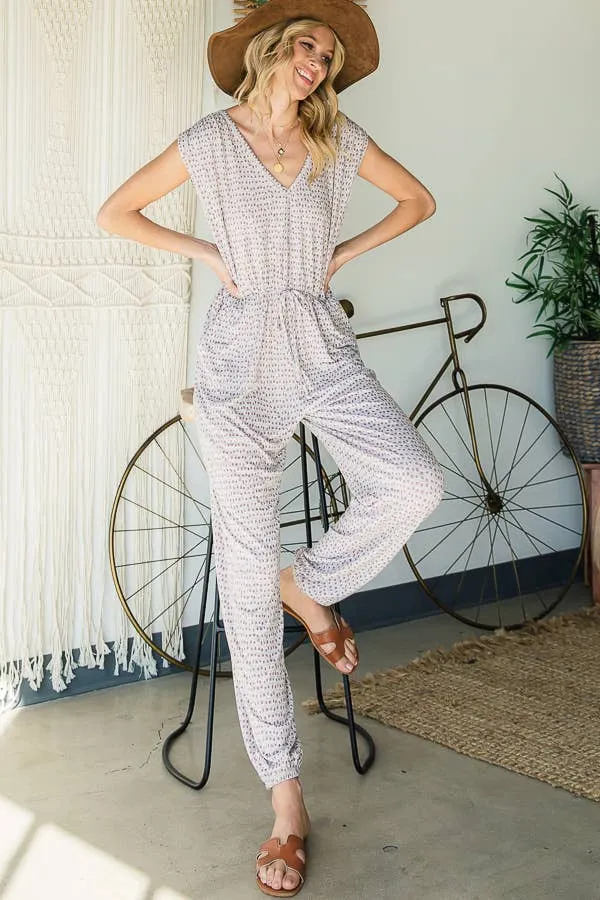 Spotty Check Print Knit Jumpsuit