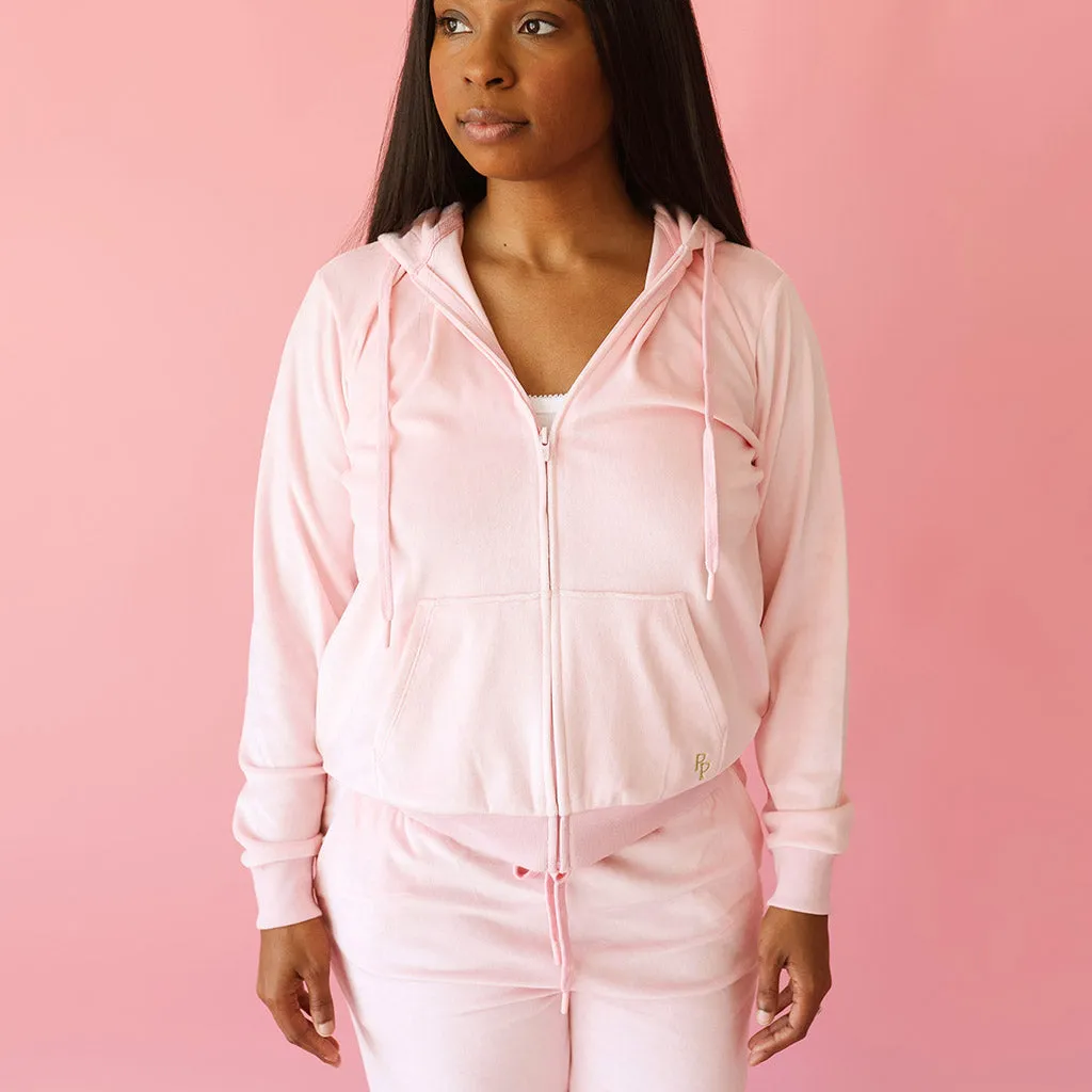 Starry Pink Women's Velour Zip Hoodie