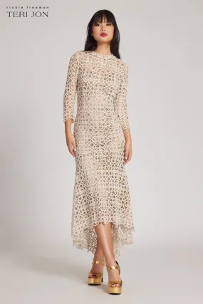 Stretch Crochet 3/4 Sleeve High Low Hem Dress