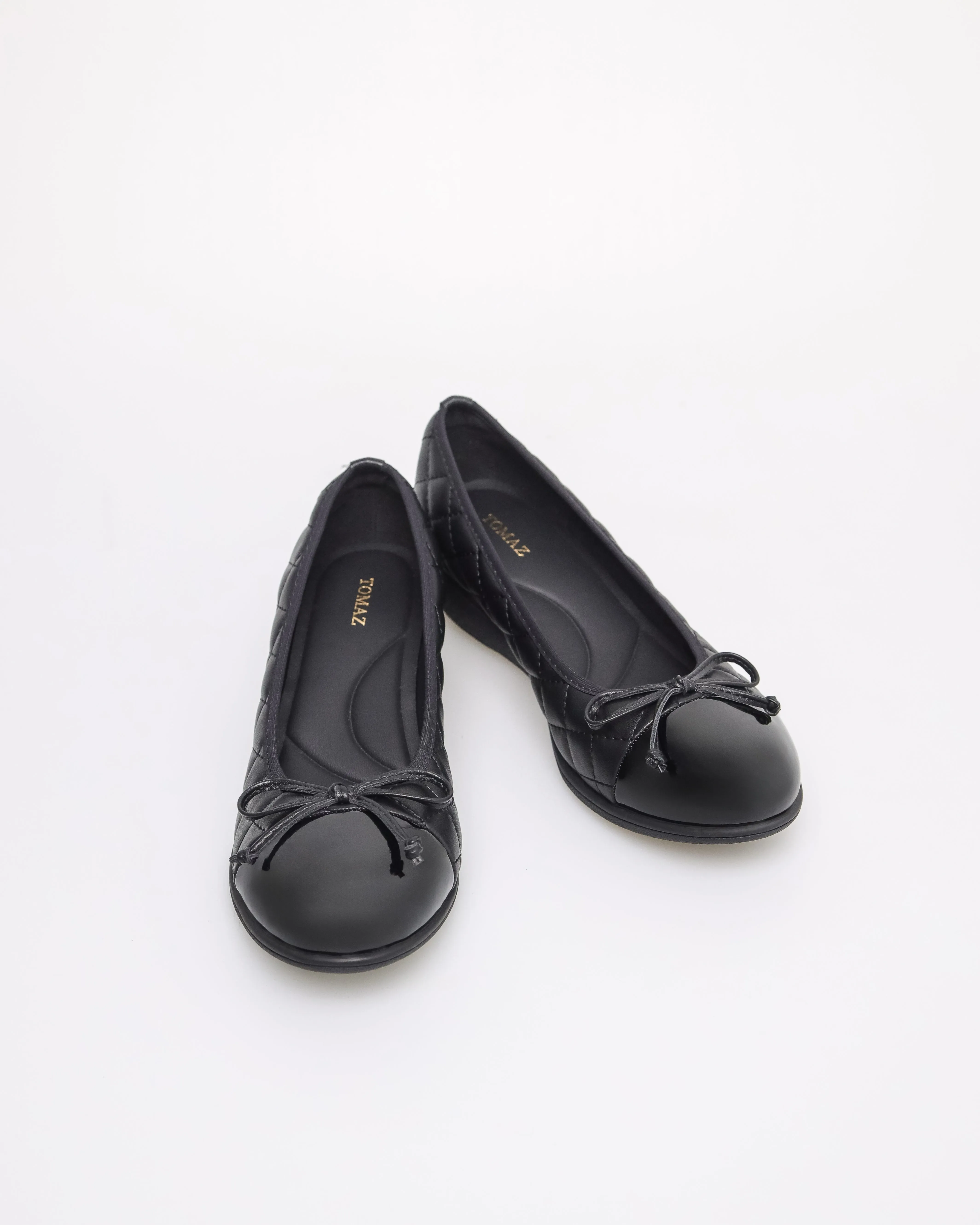 Tomaz YX186 Ladies Ribbon Quilted Flats (Black)