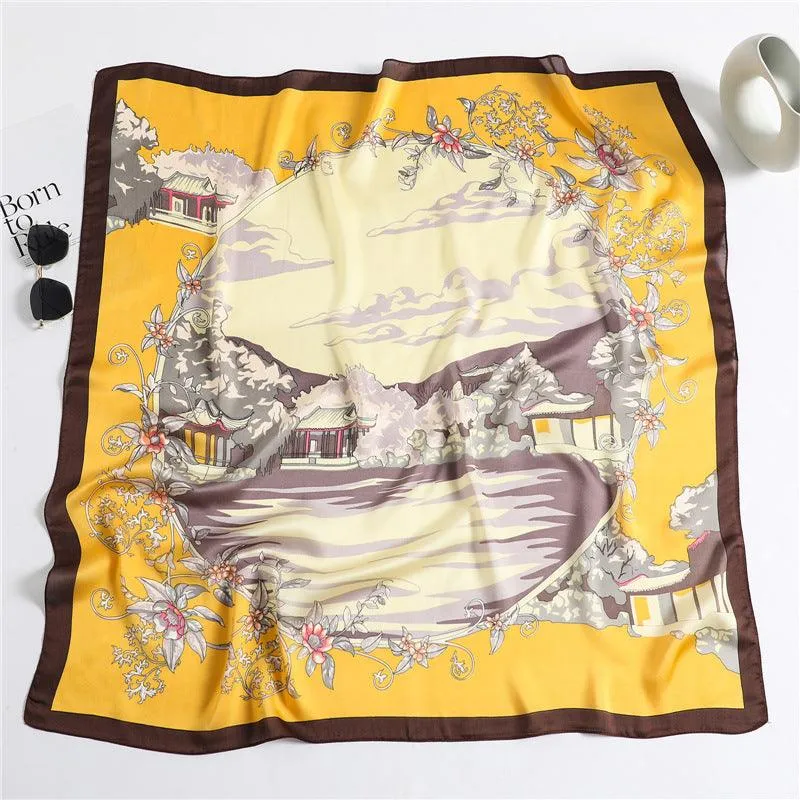 Traditional Chinese Chic Large Satin Scarf | 90x90cm Bandana | Twill Satin Shawl | Perfect Gift for Her, Mother's Day