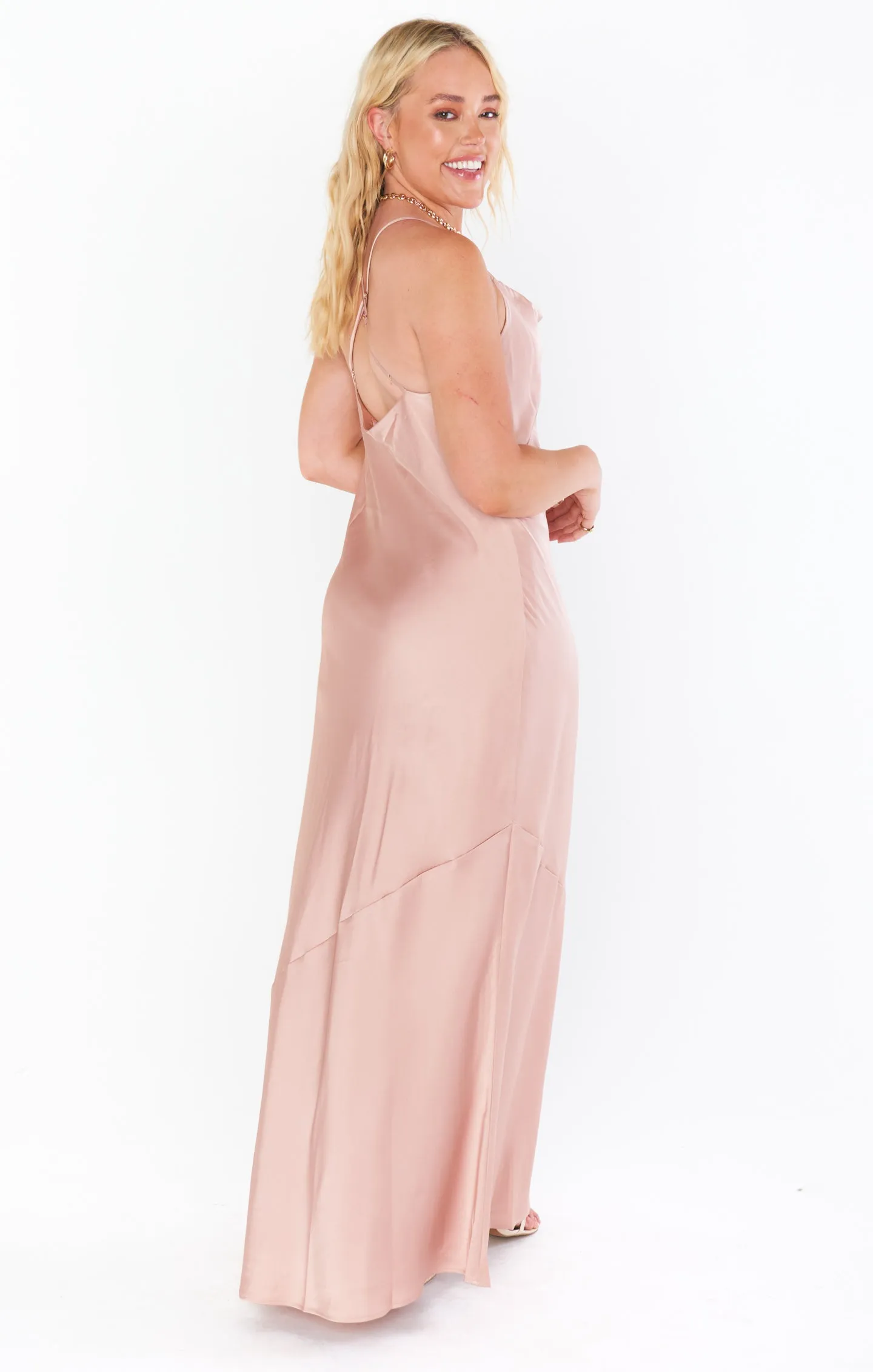 Tuscany Maxi Slip Dress ~ Rose Gold Luxe Satin