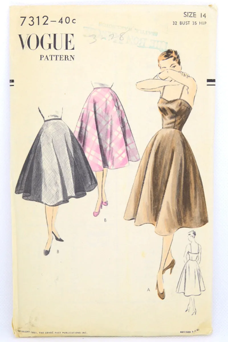 Uncut 1953 Vintage Vogue 7312 Lingerie Pattern for Slip & Petticoat