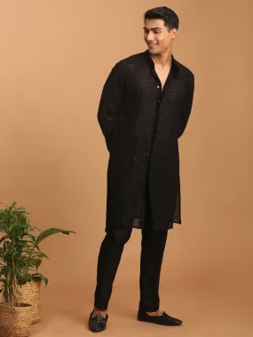 VASTRAMAY Black Sequined Georgette Kurta With Pant