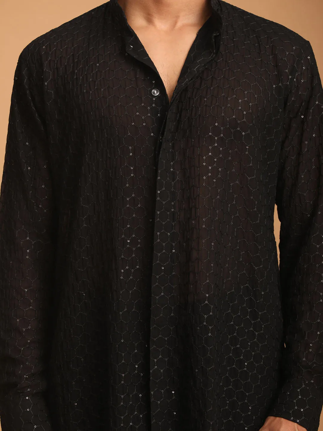 VASTRAMAY Black Sequined Kurta Set