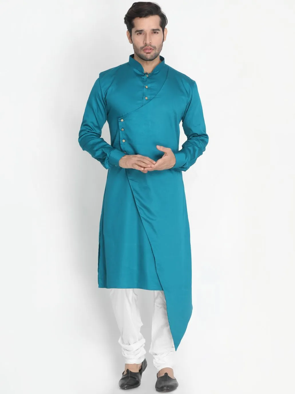 VASTRAMAY Blue Cotton Silk Kurta Churidar Set