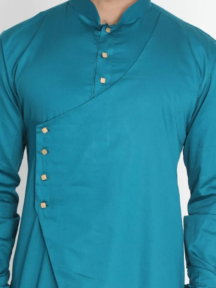 VASTRAMAY Blue Cotton Silk Kurta Churidar Set