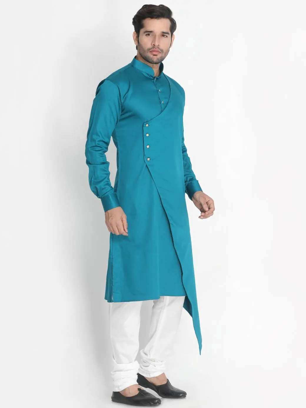 VASTRAMAY Blue Cotton Silk Kurta Churidar Set