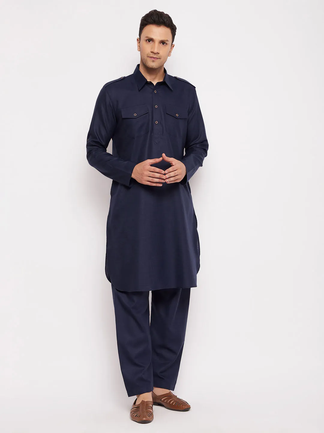 VASTRAMAY Blue Pathani Suit Set