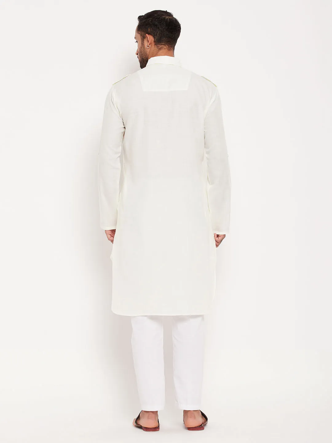 VASTRAMAY Cream Pathani Suit With White Pant