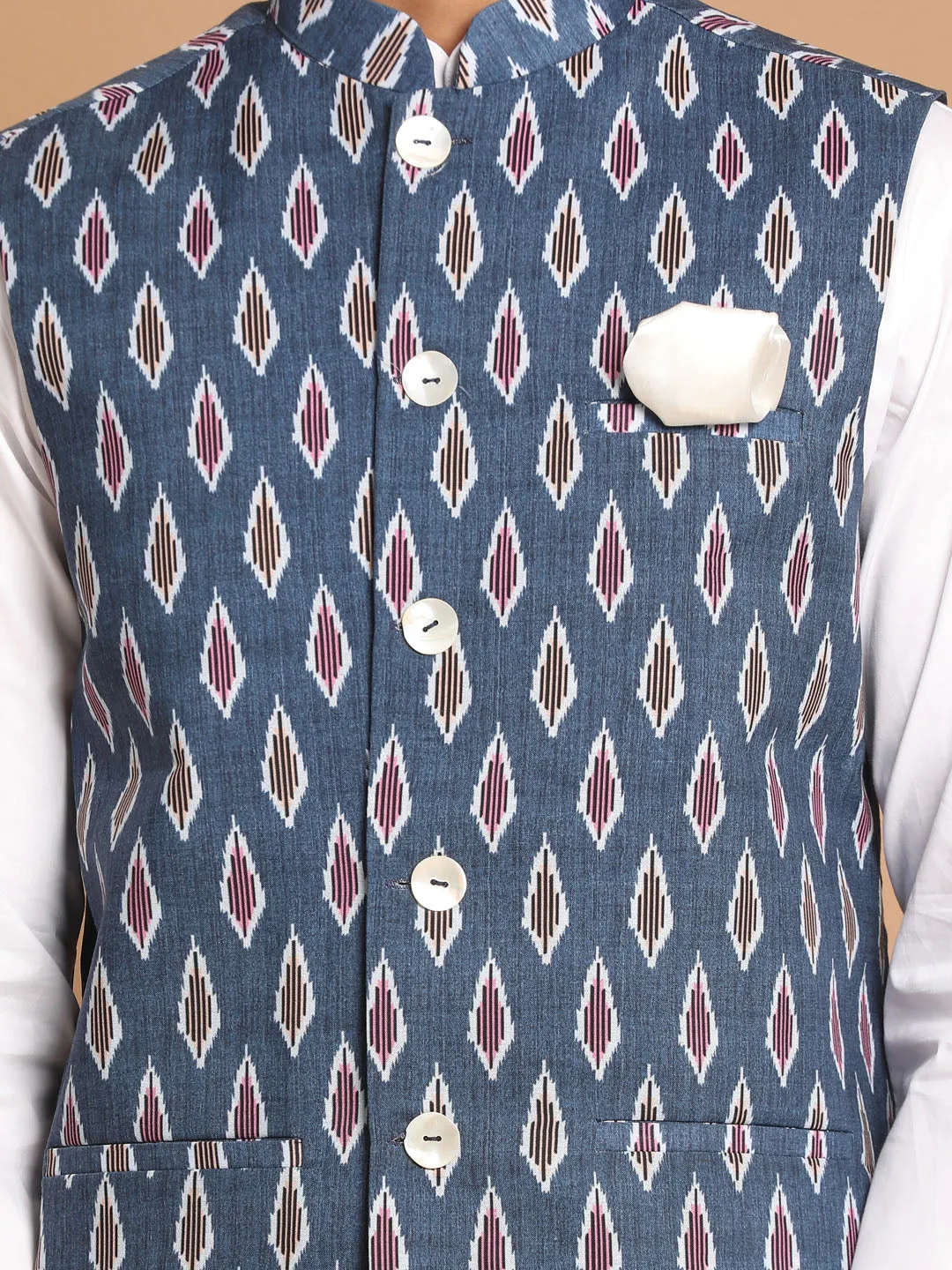 VASTRAMAY Grey Printed Nehru Jacket Set