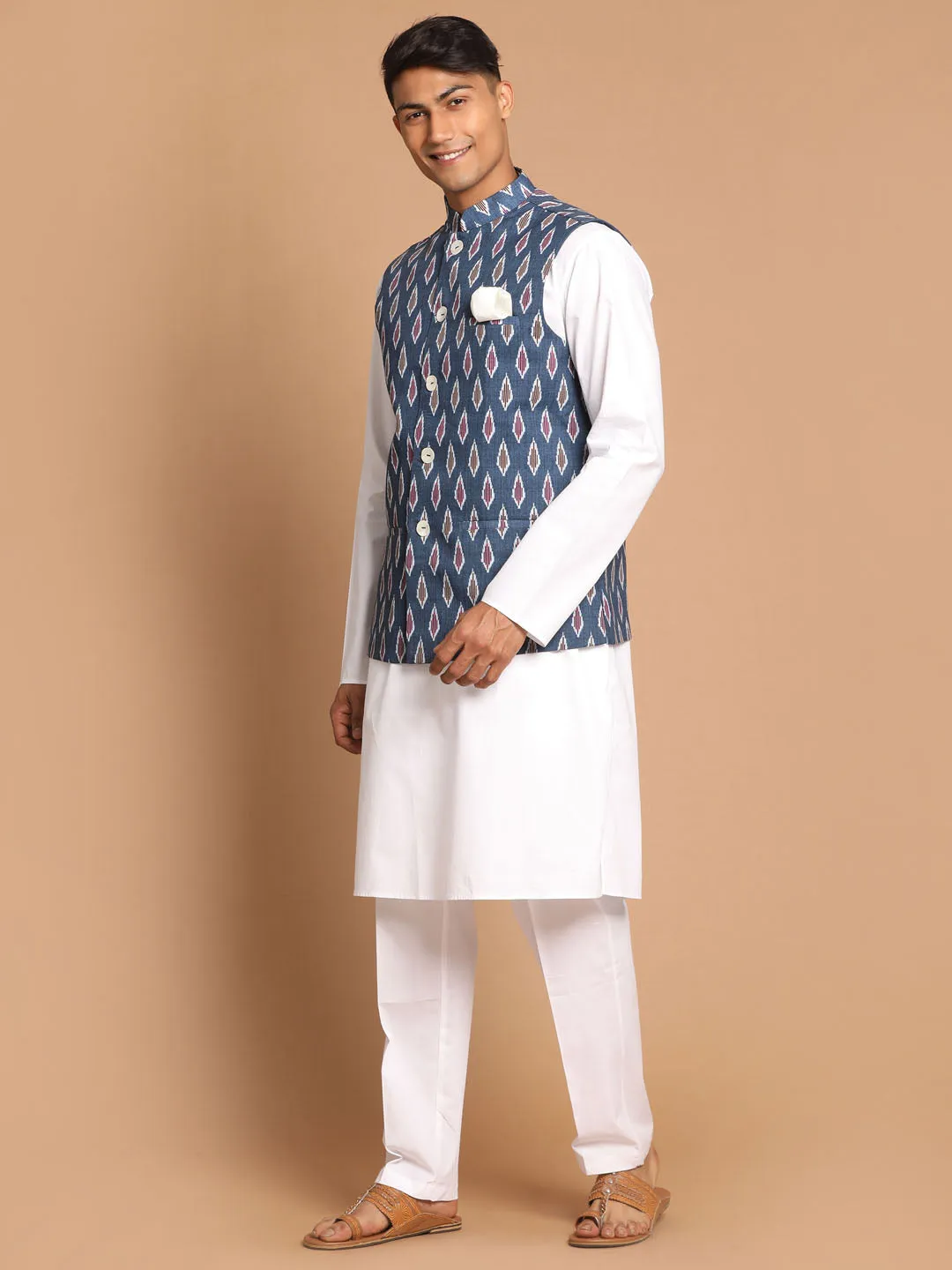 VASTRAMAY Grey Printed Nehru Jacket Set