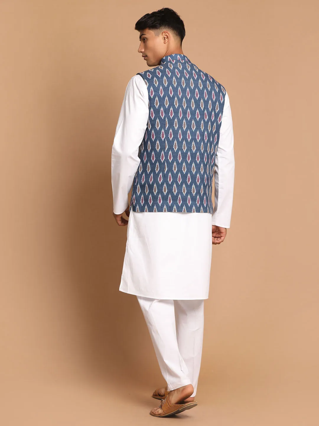 VASTRAMAY Grey Printed Nehru Jacket Set