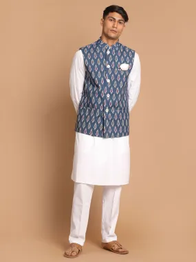 VASTRAMAY Grey Printed Nehru Jacket Set