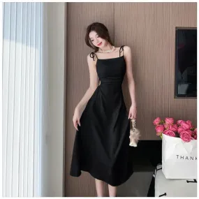 Vintage Satin Elegant Slip Dress Women Retro Hollow Out Sexy Holiday Vacation Beach Spaghetti Strap Dresses Fashion