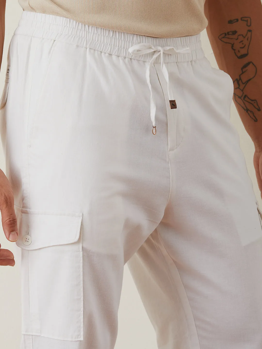 White Plain Cargo Pants