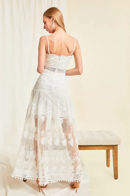 White Strap Sleeveless Lace Long Slip